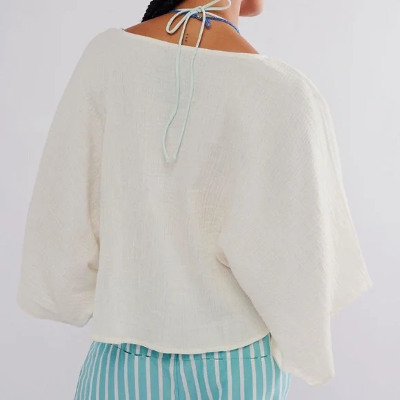 FREE PEOPLE NWOT Linen twist front crop top - Picture 3 of 4